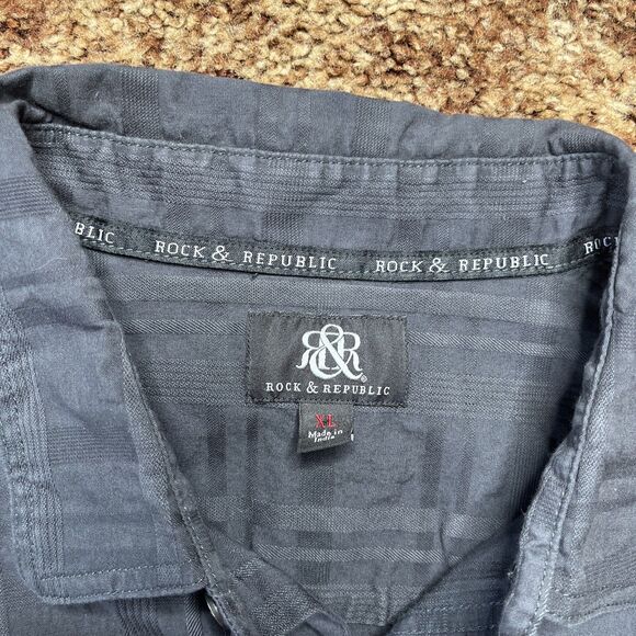 Rock and Republic Button Down Long Sleeve Black Shirt Men’s Size Extra Large XL - Picture 4 of 9